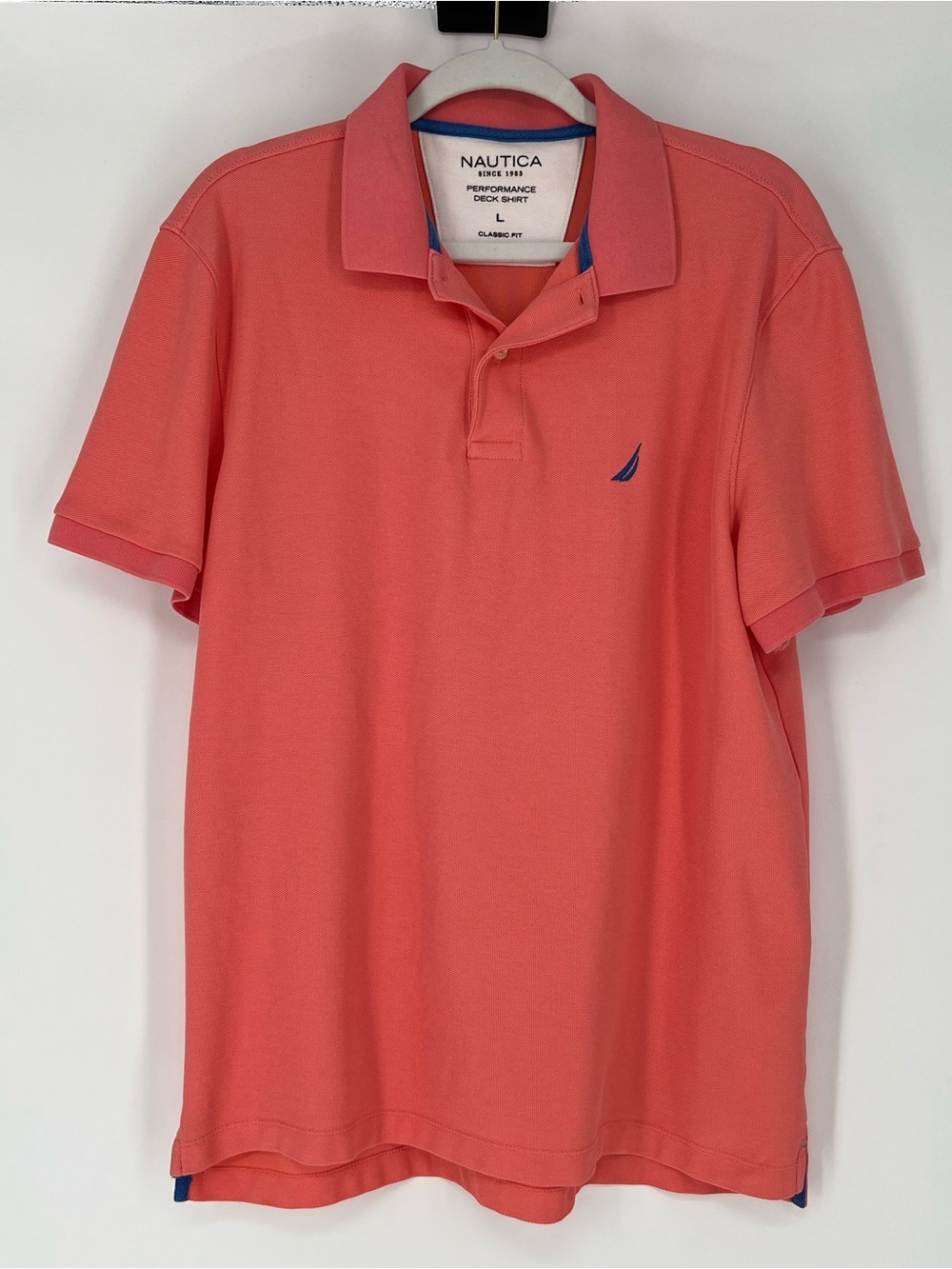 Nautica Coral-Orange Performance Deck Shirt Polo with Navy Logo